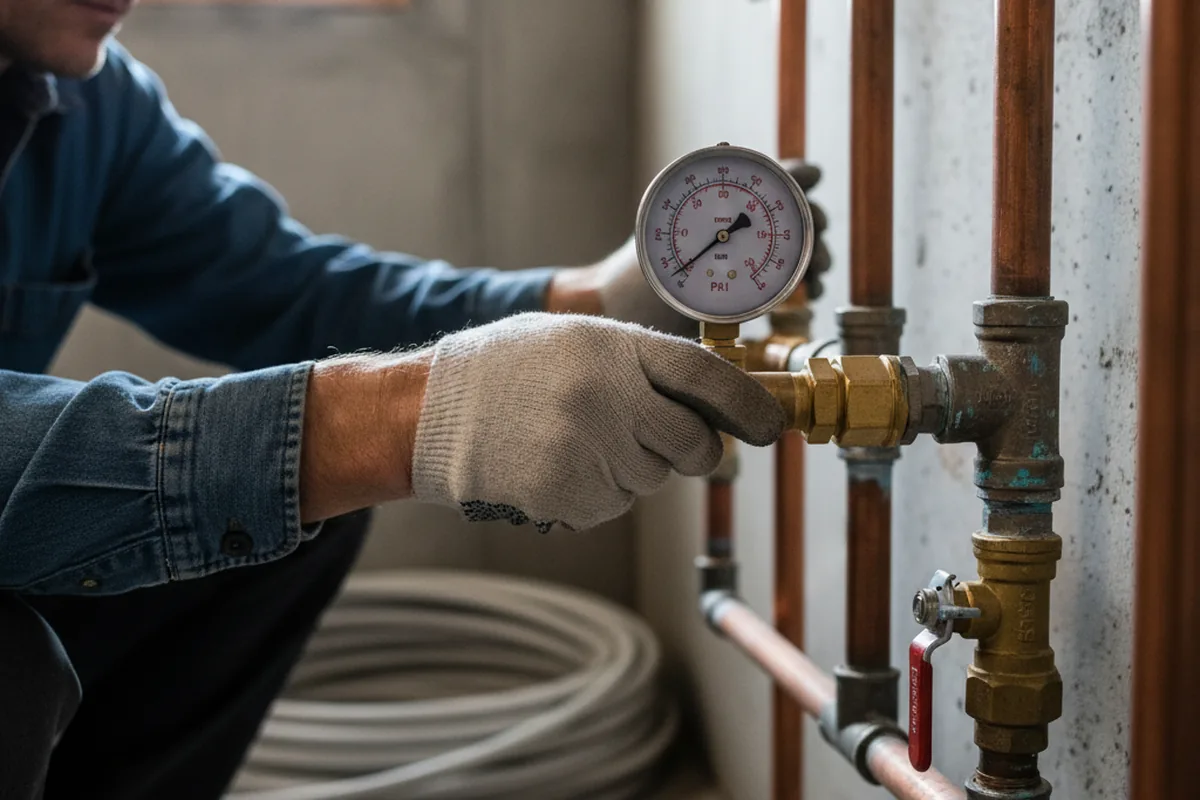 Pressure testing a repaired line during Water Line Repair in Vanderbilt